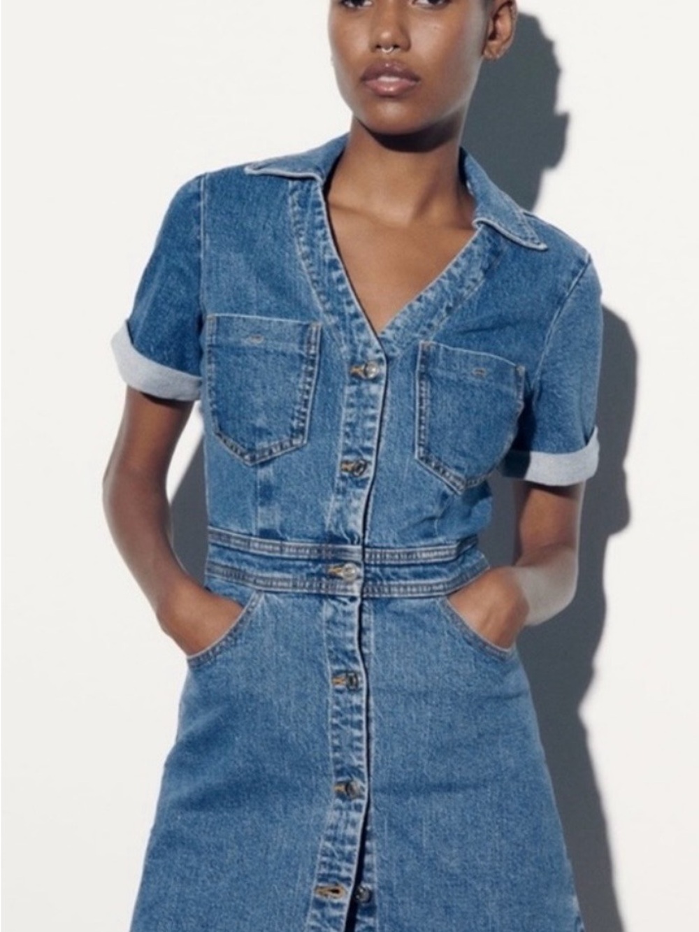 Zara Blue Denim Button-Front Women’s Jumpsuit Dress